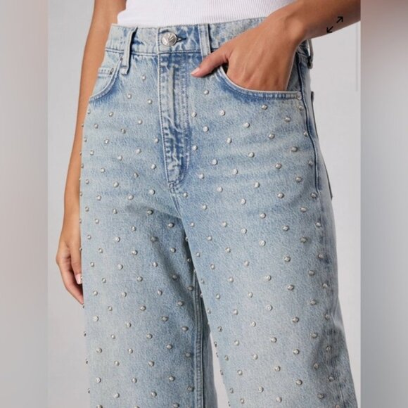 NWT Rag & Bone Shea Embellished High-Rise Straight-Leg Jeans Desirre Pearl Desi - Picture 5 of 11